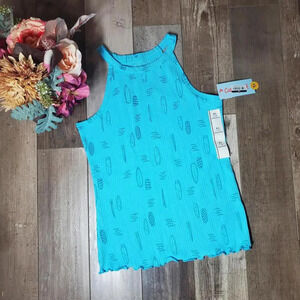 NWT Cat and Jack Ribbed Bright Turquoise Blue Girl Tank Top Size XL 14